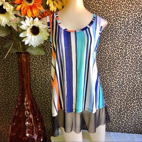 ❌SOLD❌🦋B2G1🦋NWT J Lo Mesh Hem Striped Tank MED - Picture 4 of 8